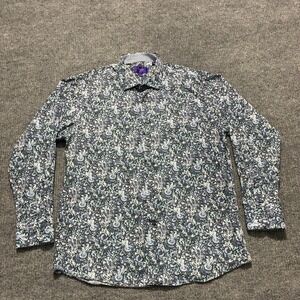Tallia Mens‎ Button Up Shirt L Black Blue Paisley Print Cotton Long Sleeve